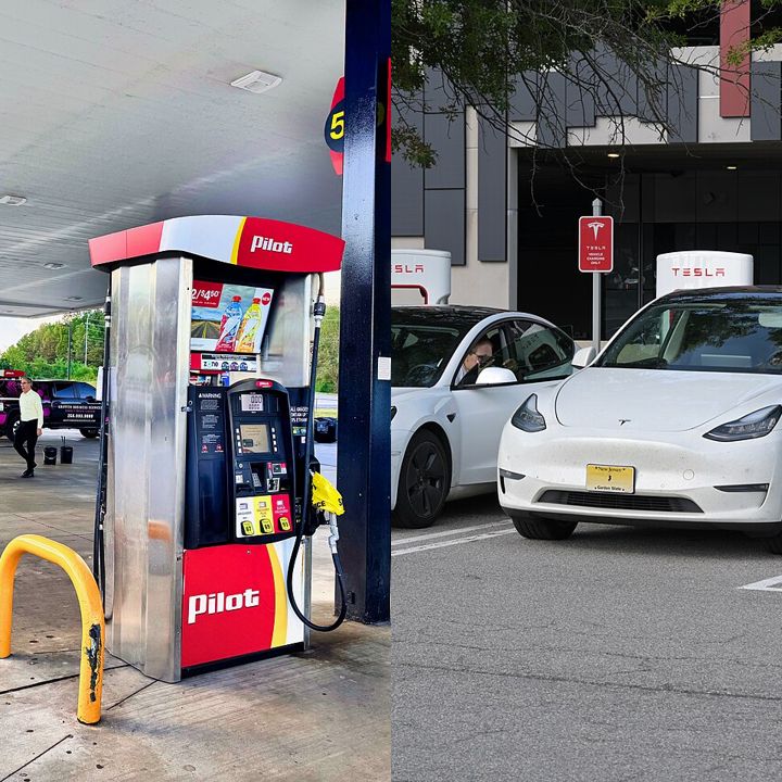 ガソリンスタンドの給油とテスラのスーパーチャージャー